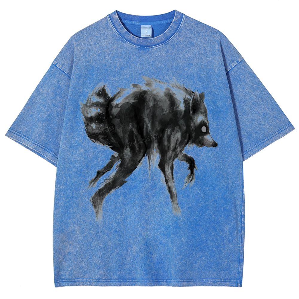 Abstract Ink Raccoon Washed T-Shirt