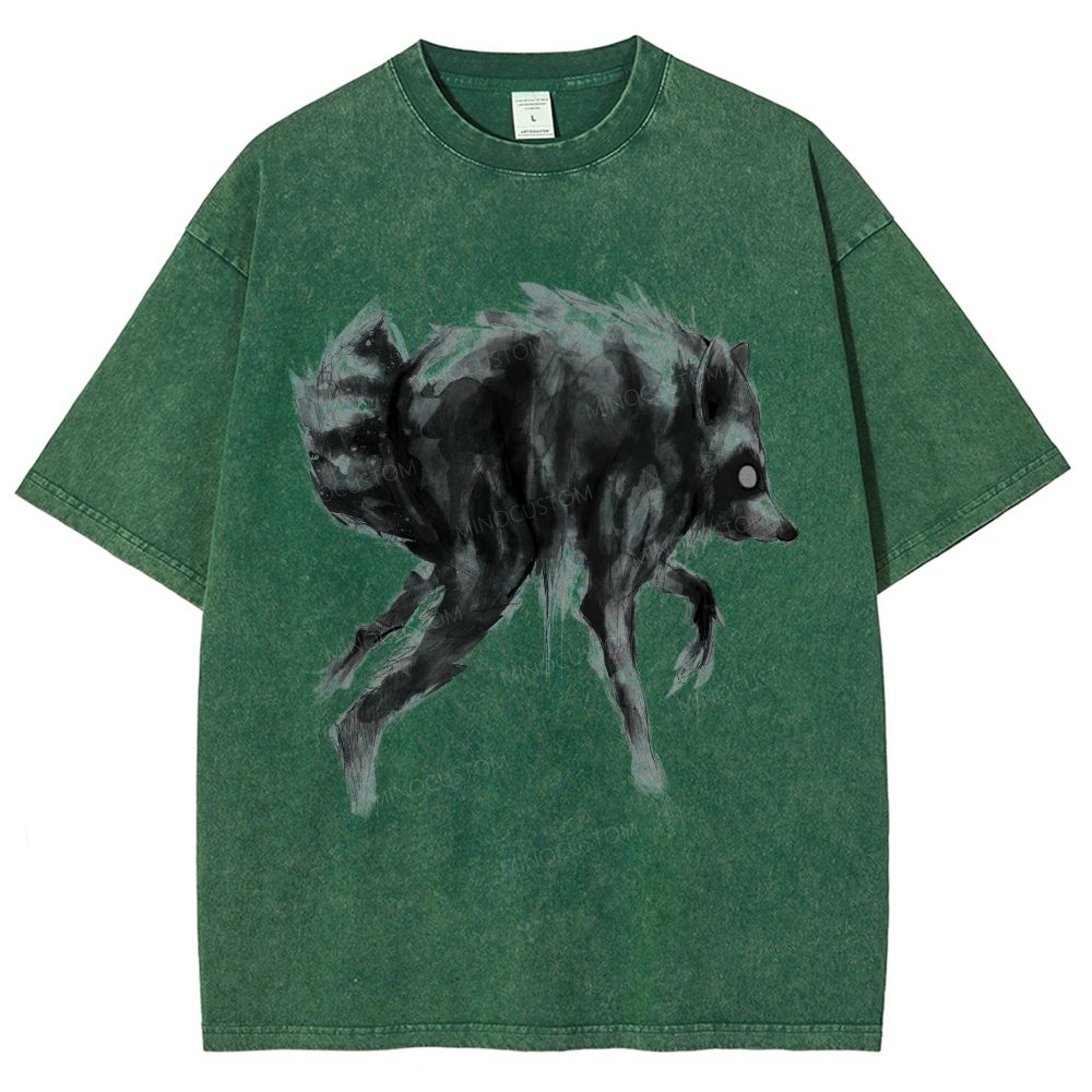 Abstract Ink Raccoon Washed T-Shirt
