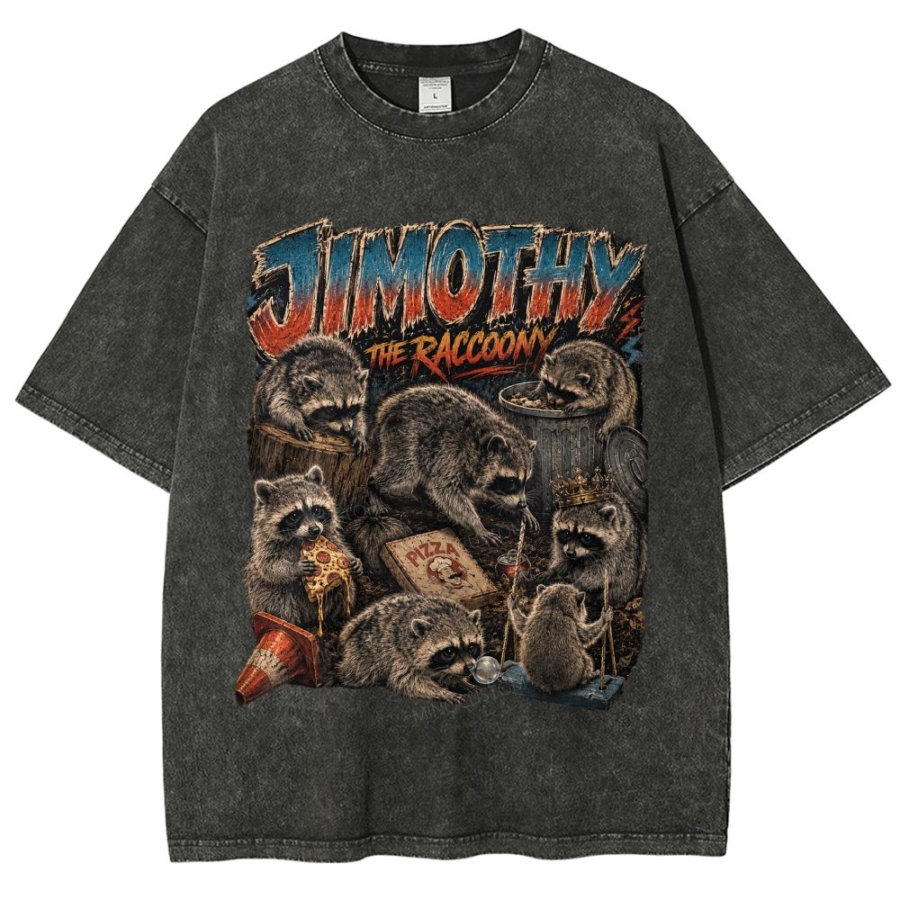 Vintage Scrapbook Wild Jimothy Raccoon Collage Washed T-Shirt