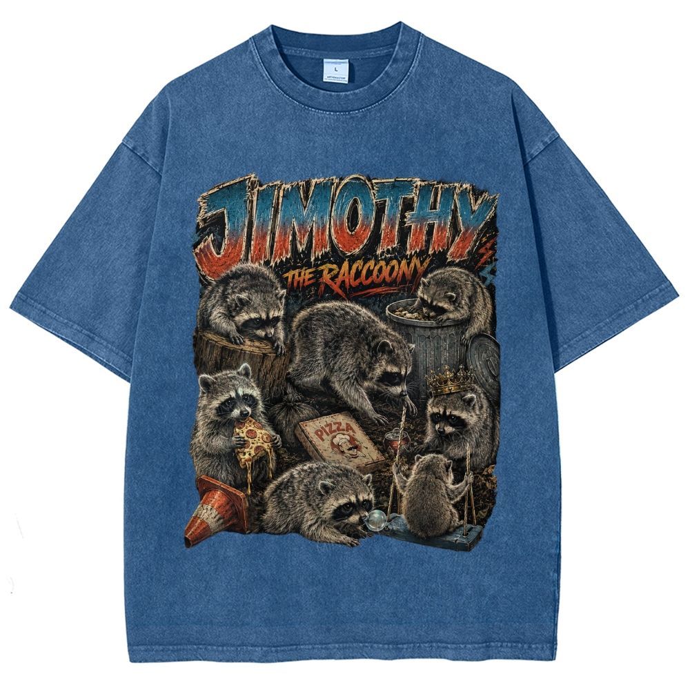 Vintage Scrapbook Wild Jimothy Raccoon Collage Washed T-Shirt