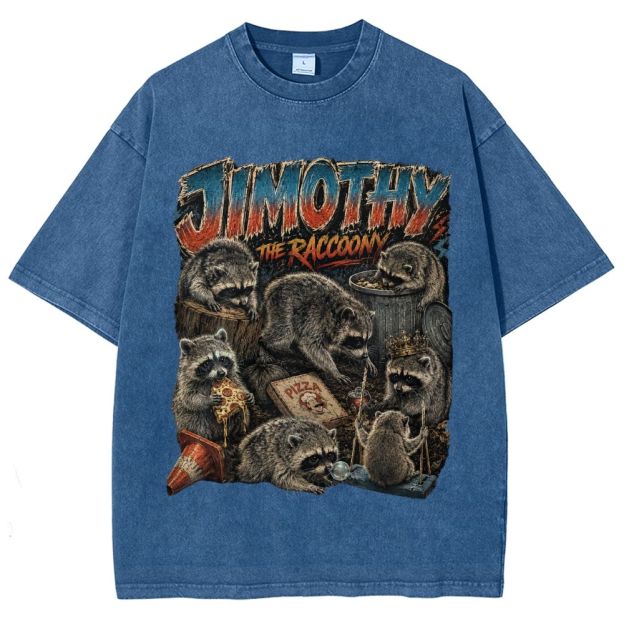 Vintage Scrapbook Wild Jimothy Raccoon Collage Washed T-Shirt