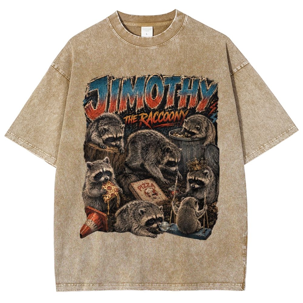 Vintage Scrapbook Wild Jimothy Raccoon Collage Washed T-Shirt