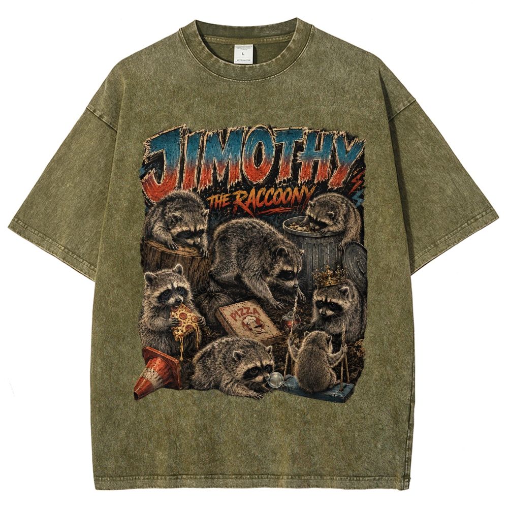 Vintage Scrapbook Wild Jimothy Raccoon Collage Washed T-Shirt