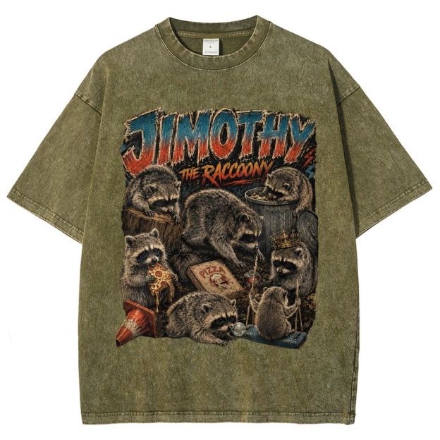 Vintage Scrapbook Wild Jimothy Raccoon Collage Washed T-Shirt
