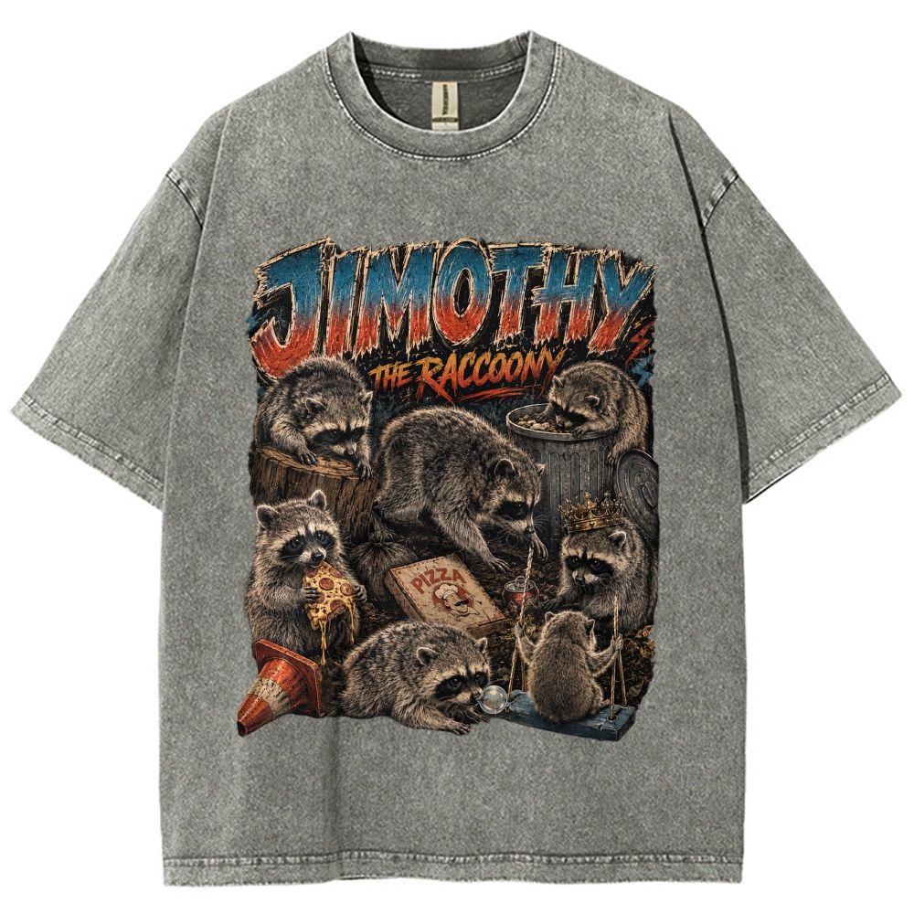 Vintage Scrapbook Wild Jimothy Raccoon Collage Washed T-Shirt