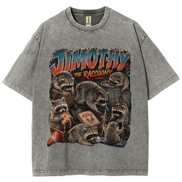 Vintage Scrapbook Wild Jimothy Raccoon Collage Washed T-Shirt