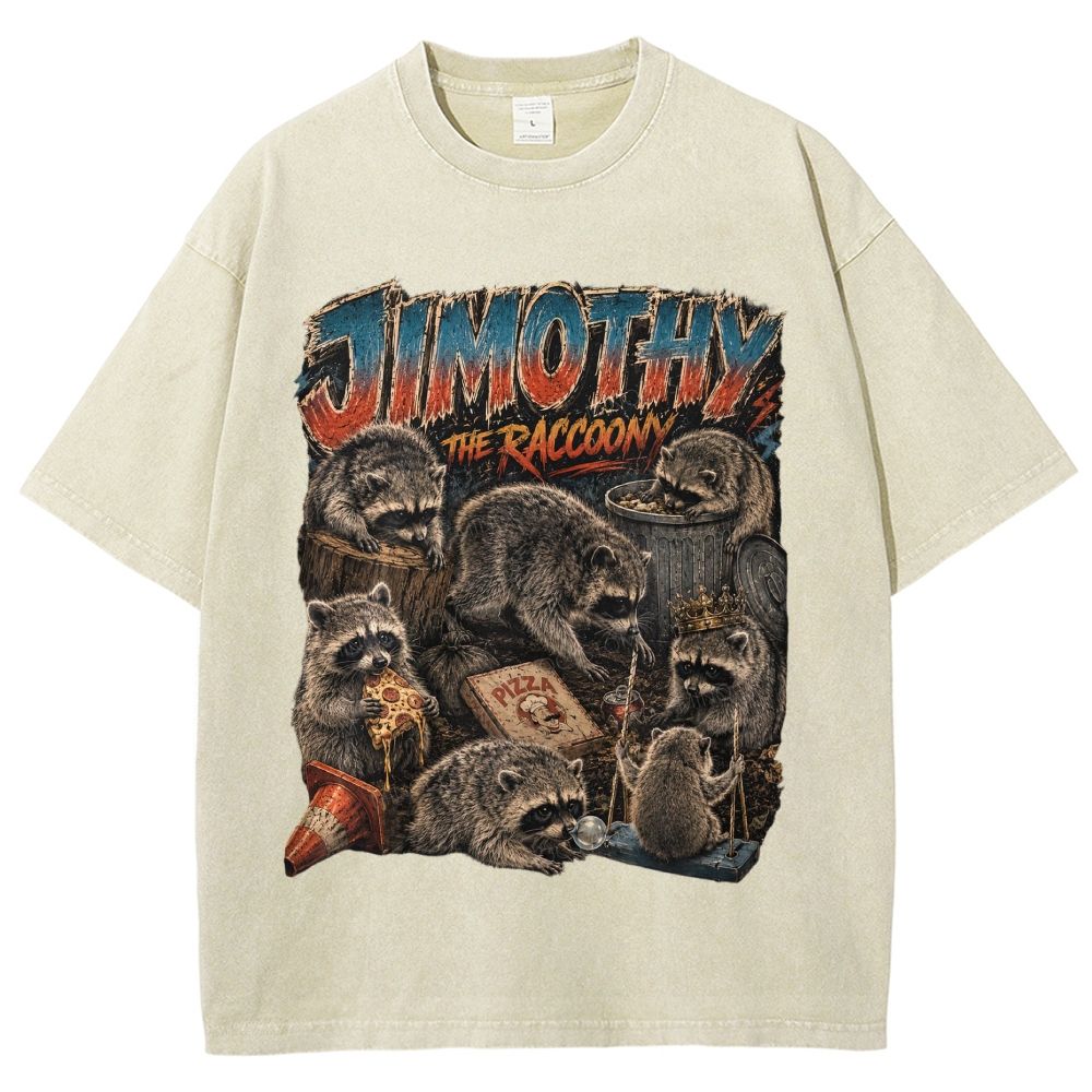 Vintage Scrapbook Wild Jimothy Raccoon Collage Washed T-Shirt