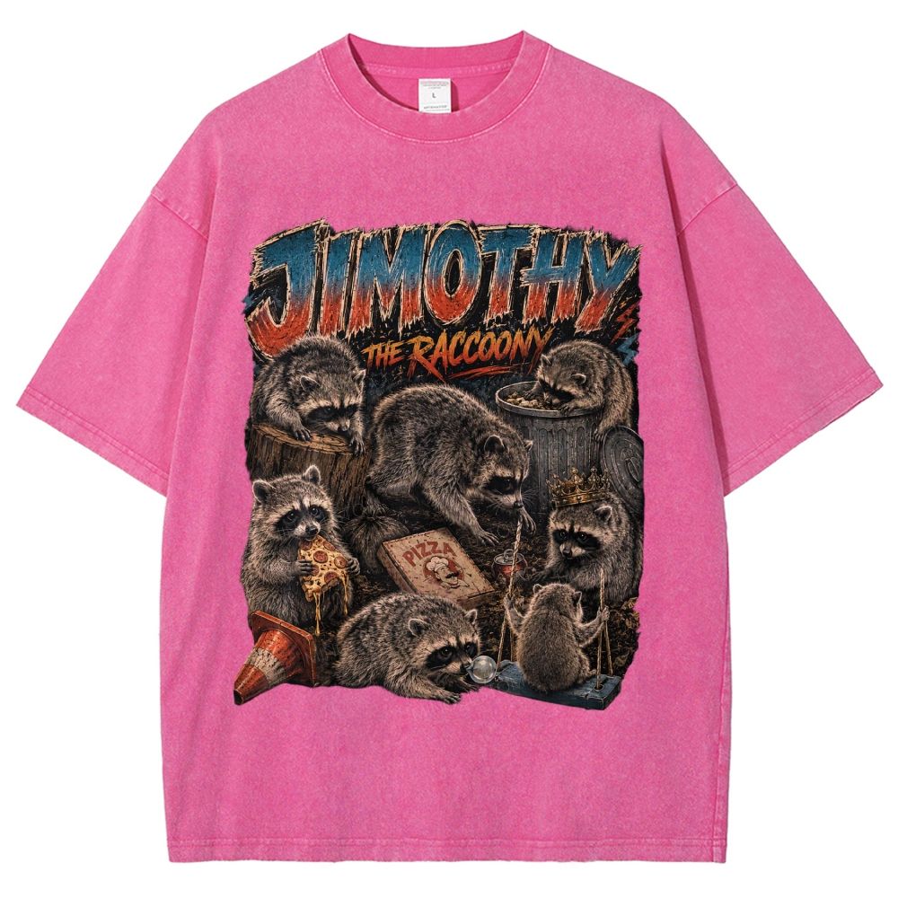 Vintage Scrapbook Wild Jimothy Raccoon Collage Washed T-Shirt