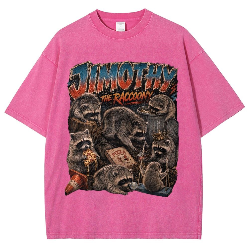 Vintage Scrapbook Wild Jimothy Raccoon Collage Washed T-Shirt