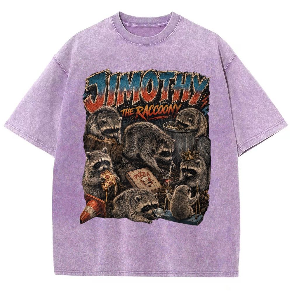 Vintage Scrapbook Wild Jimothy Raccoon Collage Washed T-Shirt