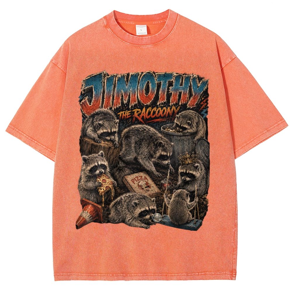 Vintage Scrapbook Wild Jimothy Raccoon Collage Washed T-Shirt
