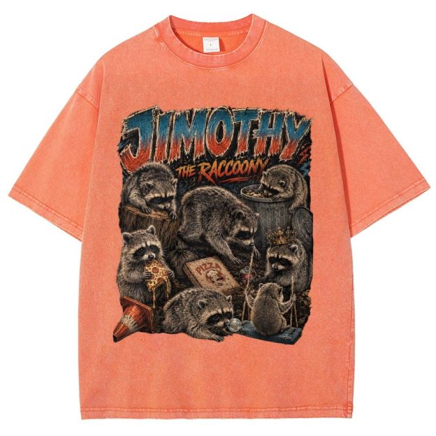 Vintage Scrapbook Wild Jimothy Raccoon Collage Washed T-Shirt