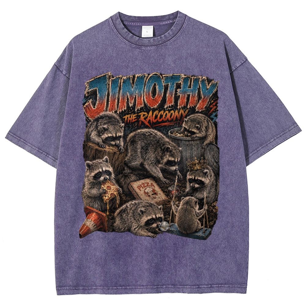 Vintage Scrapbook Wild Jimothy Raccoon Collage Washed T-Shirt