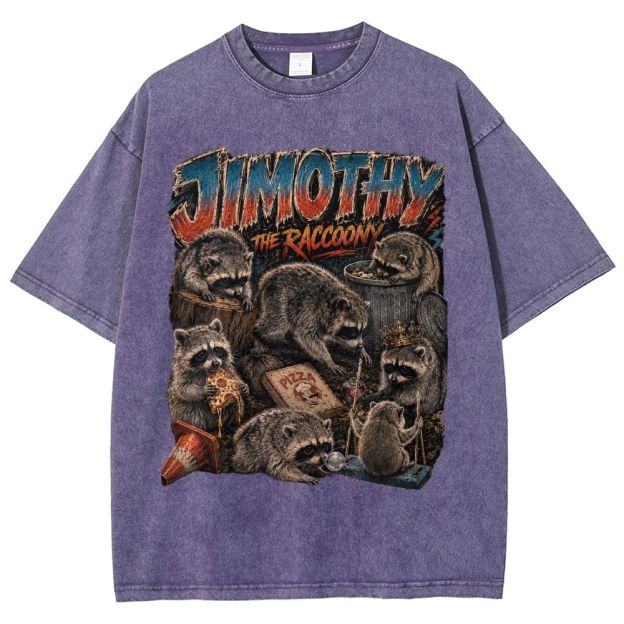 Vintage Scrapbook Wild Jimothy Raccoon Collage Washed T-Shirt