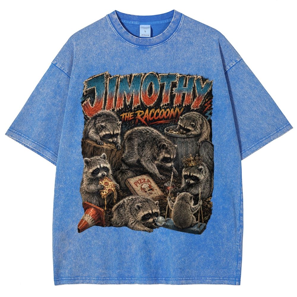 Vintage Scrapbook Wild Jimothy Raccoon Collage Washed T-Shirt