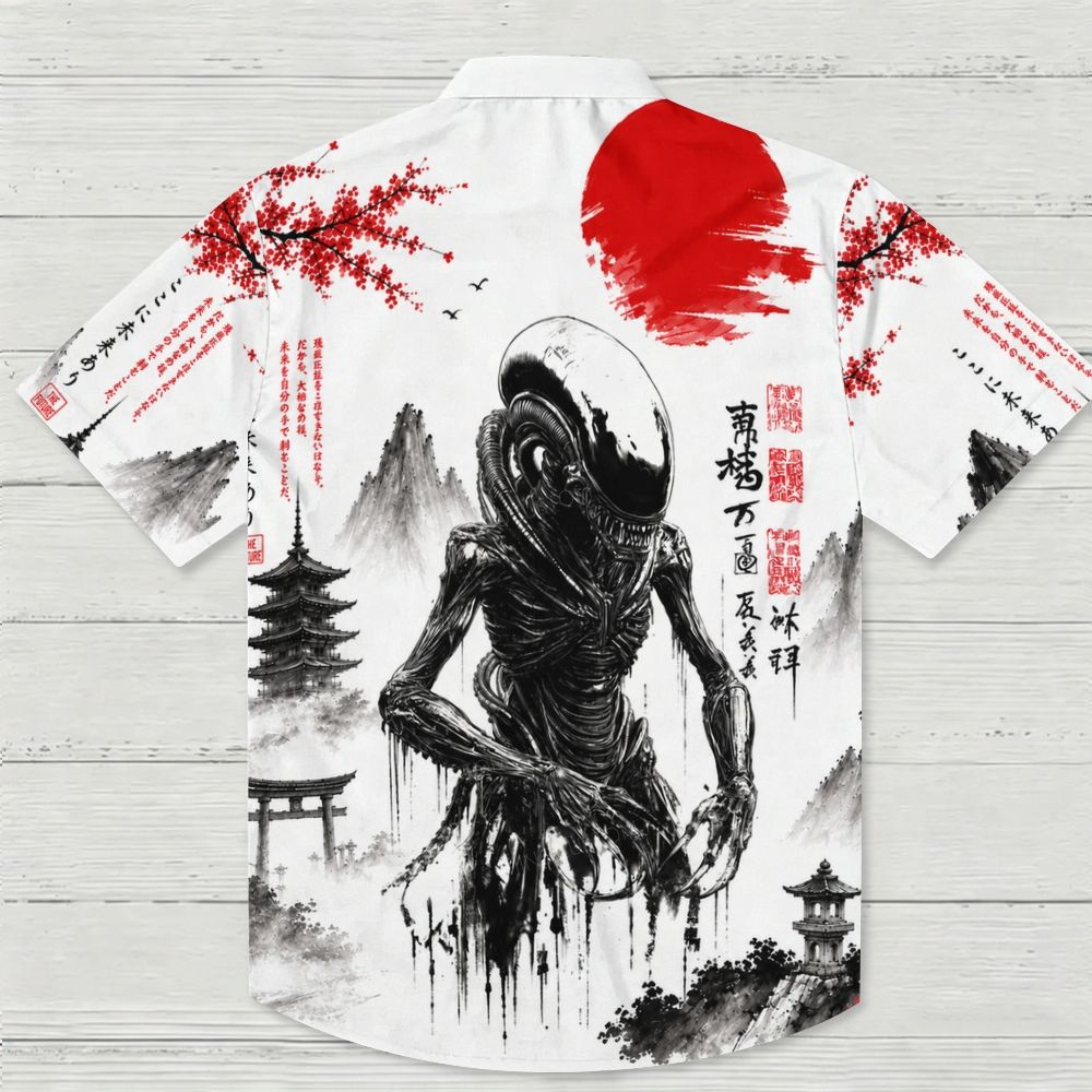 Japanese Ink Style Alien Creature Hawaiian Shirt 