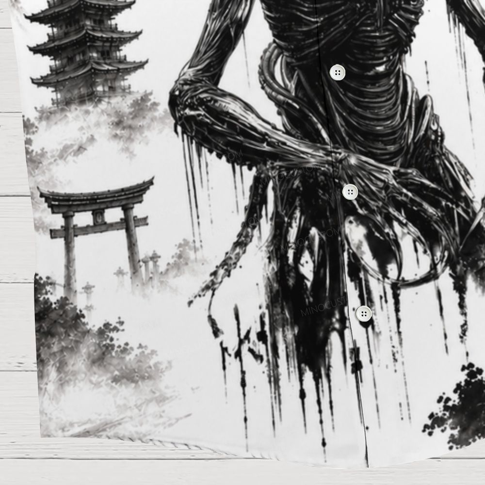 Japanese Ink Style Alien Creature Hawaiian Shirt 