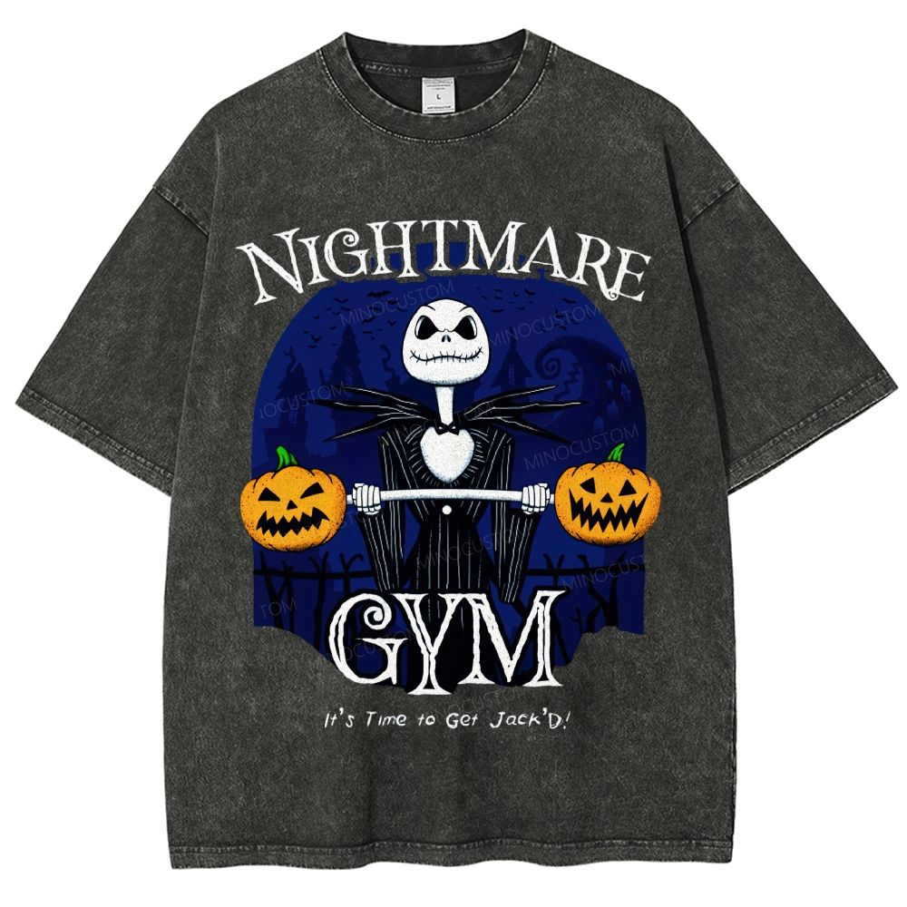 Spooky Skeleton Weightlifting Pumpkin Retro Washed T-Shirt