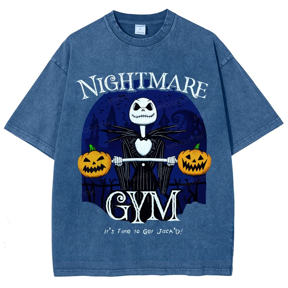 Spooky Skeleton Weightlifting Pumpkin Retro Washed T-Shirt