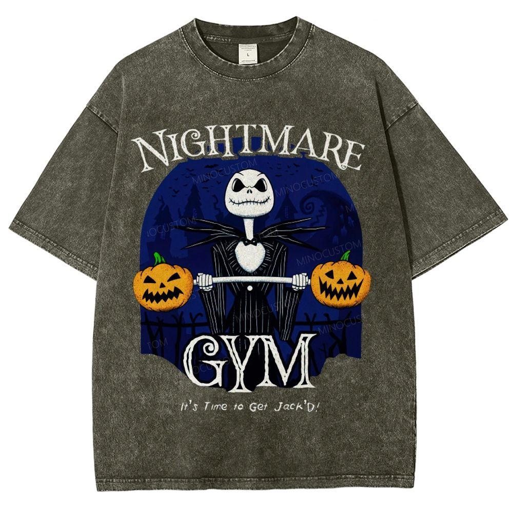 Spooky Skeleton Weightlifting Pumpkin Retro Washed T-Shirt