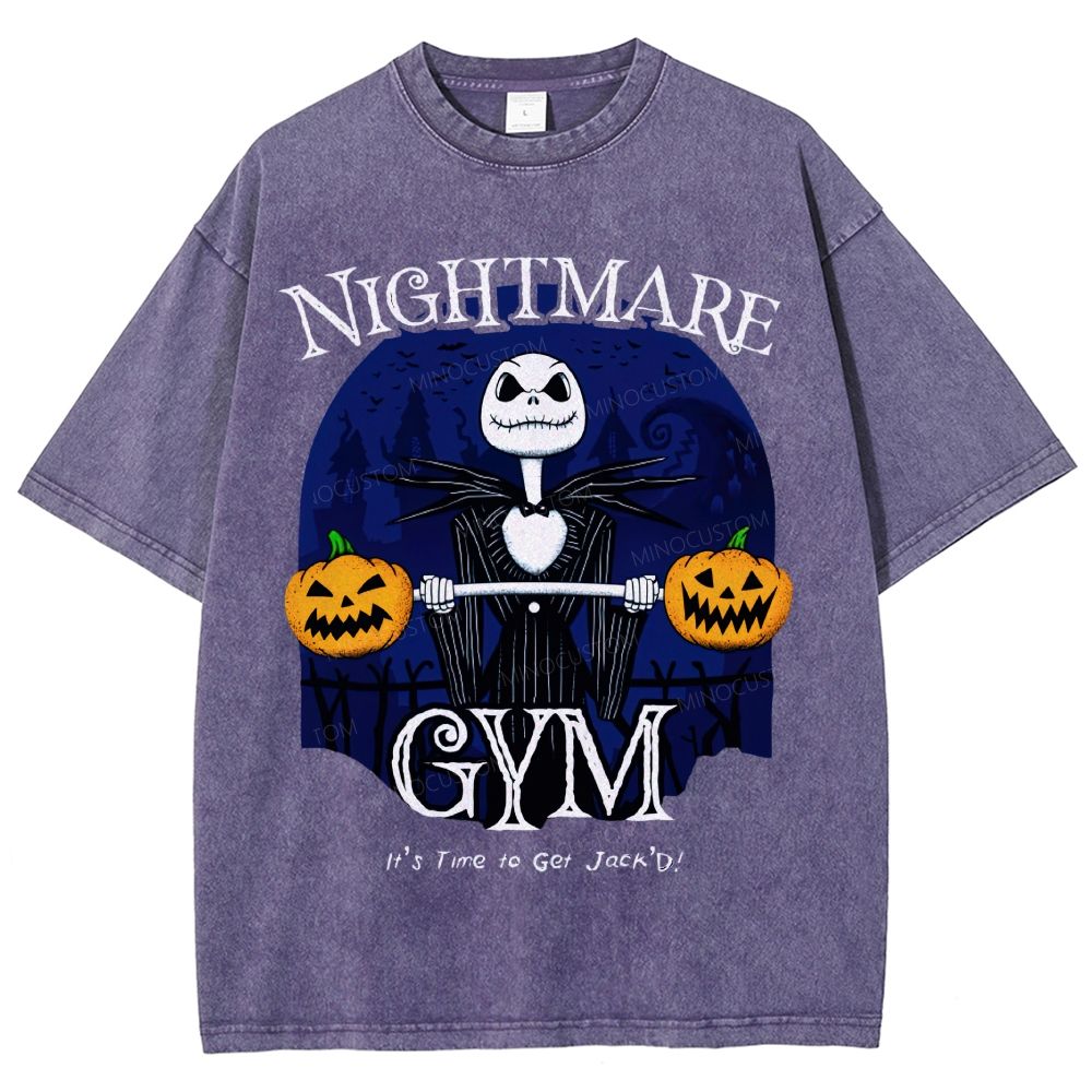 Spooky Skeleton Weightlifting Pumpkin Retro Washed T-Shirt
