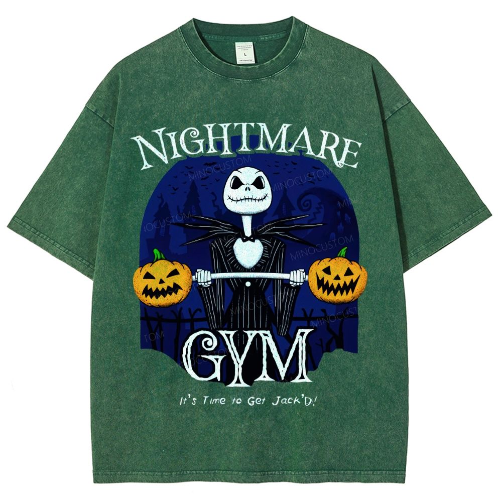 Spooky Skeleton Weightlifting Pumpkin Retro Washed T-Shirt