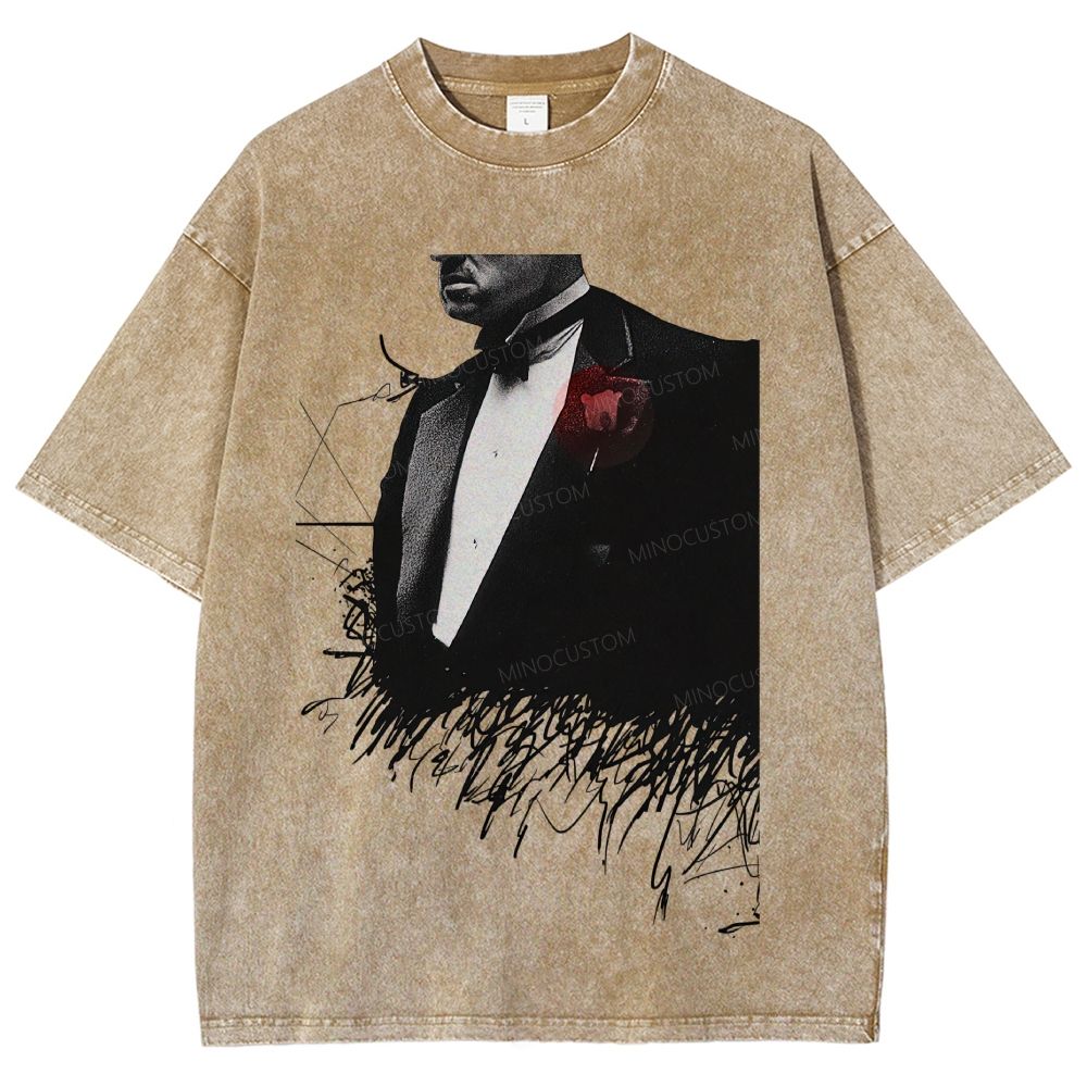 Vintage Mobster Suit Red Rose Graphic Washed T-Shirt