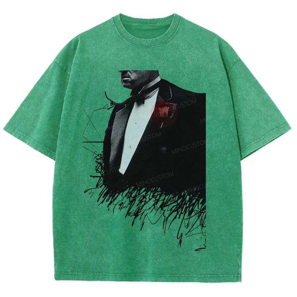 Vintage Mobster Suit Red Rose Graphic Washed T-Shirt