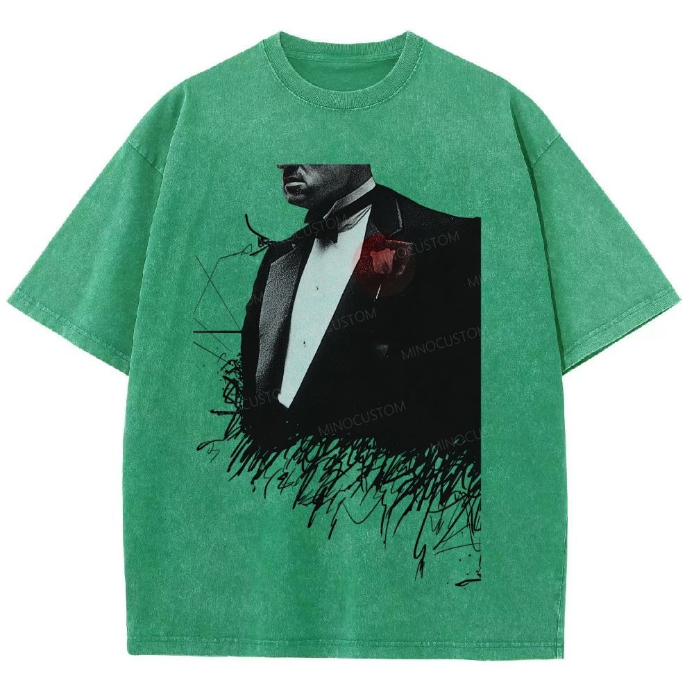 Vintage Mobster Suit Red Rose Graphic Washed T-Shirt