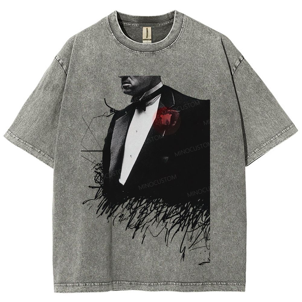 Vintage Mobster Suit Red Rose Graphic Washed T-Shirt