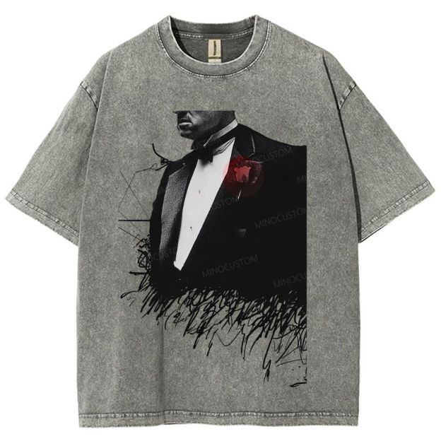 Vintage Mobster Suit Red Rose Graphic Washed T-Shirt