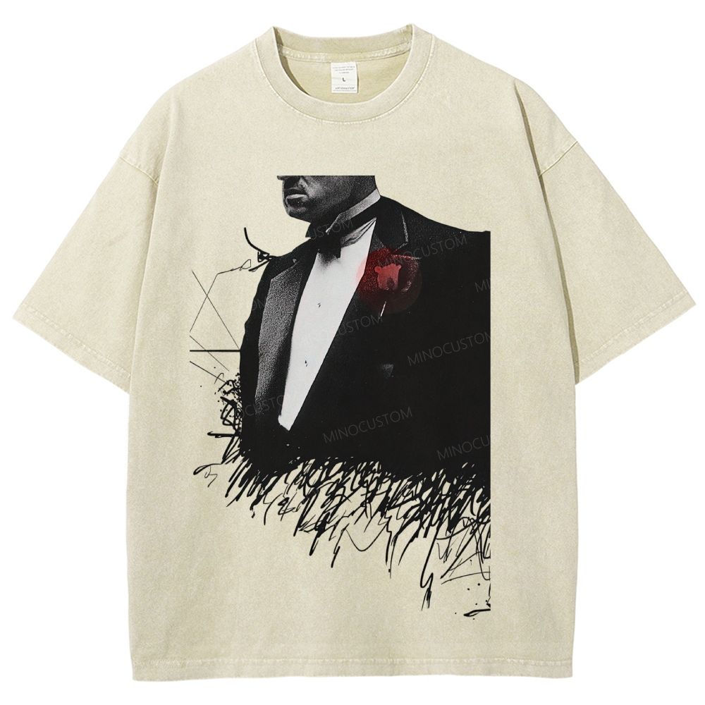 Vintage Mobster Suit Red Rose Graphic Washed T-Shirt