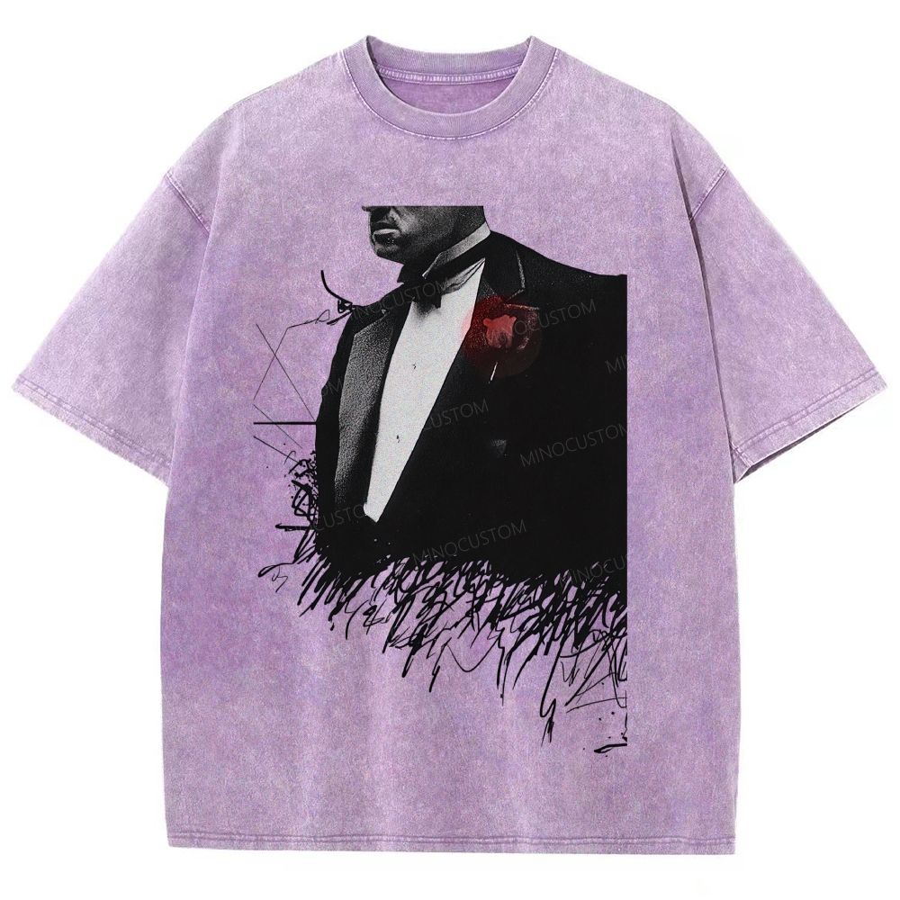 Vintage Mobster Suit Red Rose Graphic Washed T-Shirt