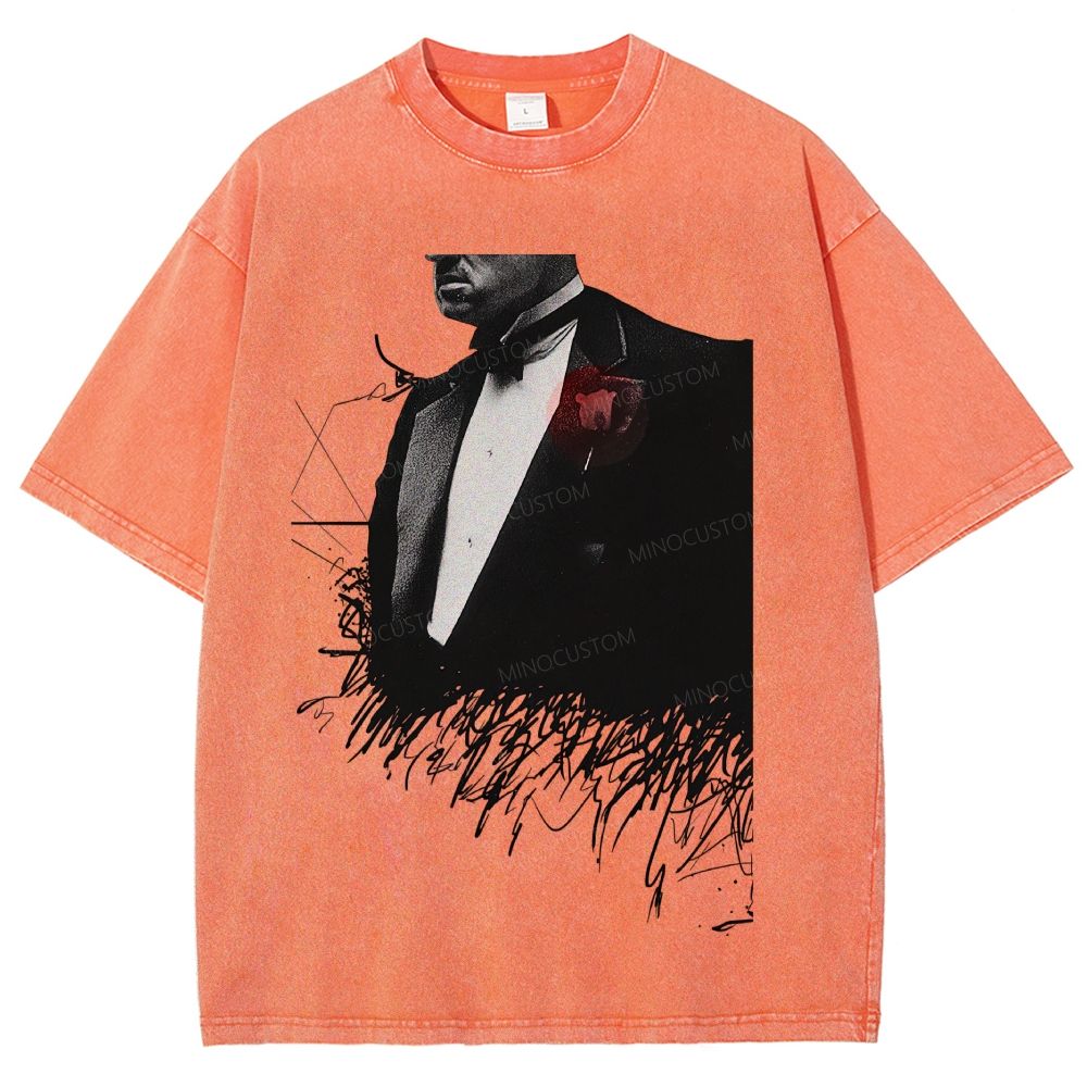 Vintage Mobster Suit Red Rose Graphic Washed T-Shirt