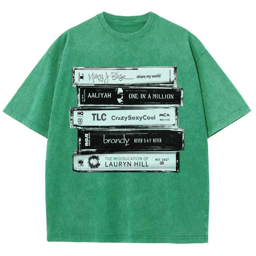 Vintage Retro Cassette Tape Stack Graphic Washed T-Shirt