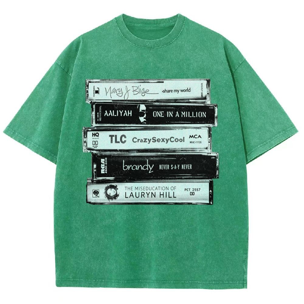 Vintage Retro Cassette Tape Stack Graphic Washed T-Shirt