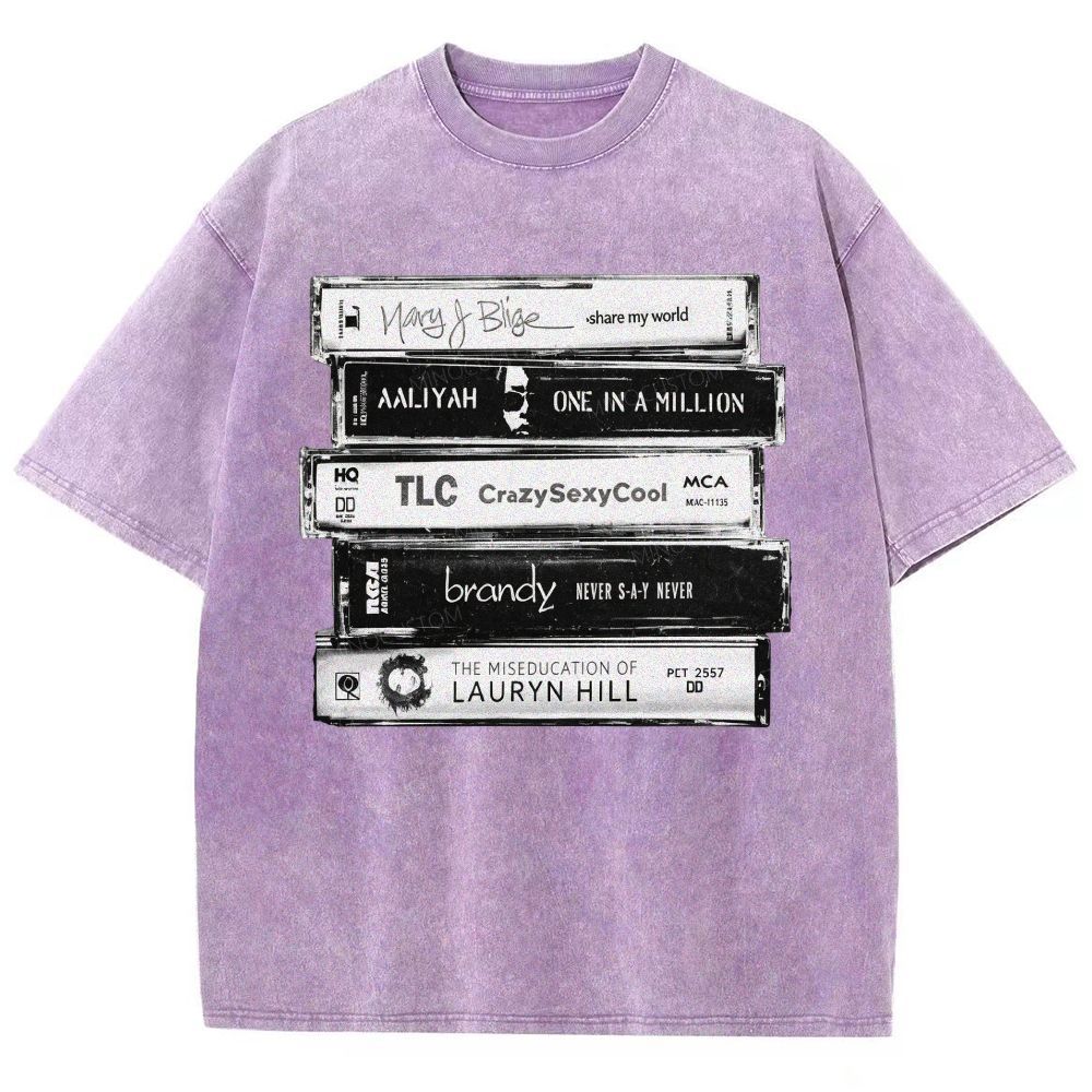 Vintage Retro Cassette Tape Stack Graphic Washed T-Shirt