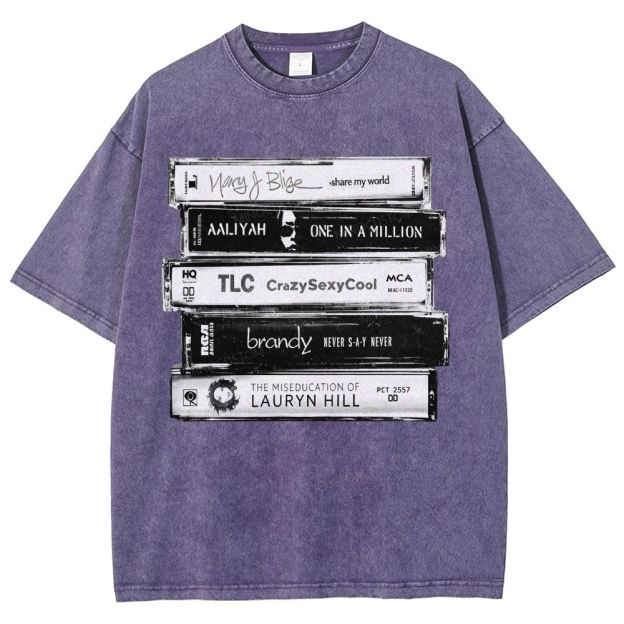Vintage Retro Cassette Tape Stack Graphic Washed T-Shirt