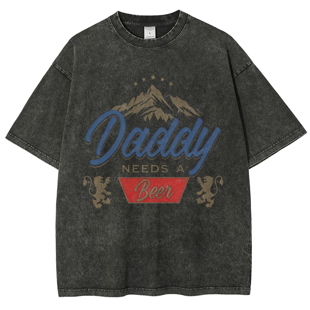 Vintage Mountain Lion Crest Daddy Beer Quote Washed T-Shirt