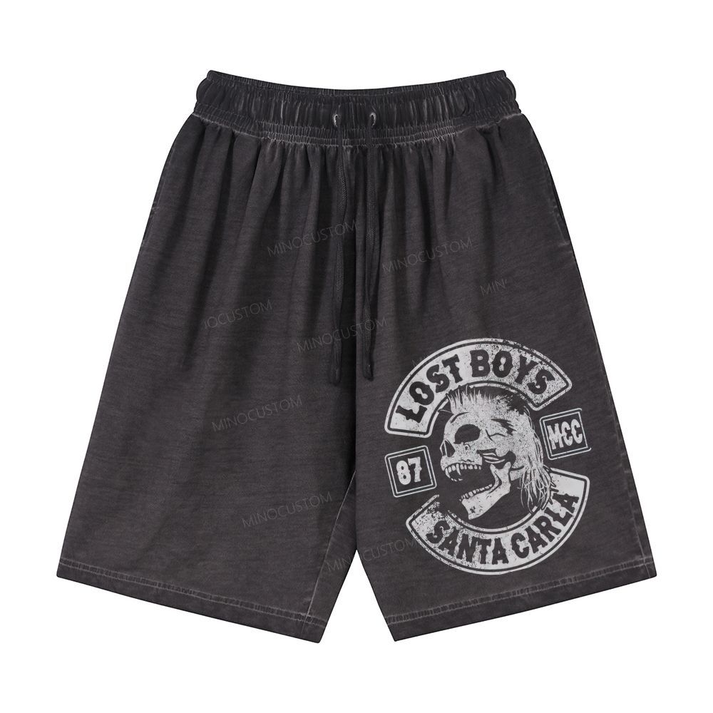 Distressed Biker Emblem Mullet Vampire Skull Casual Gradient Shorts 