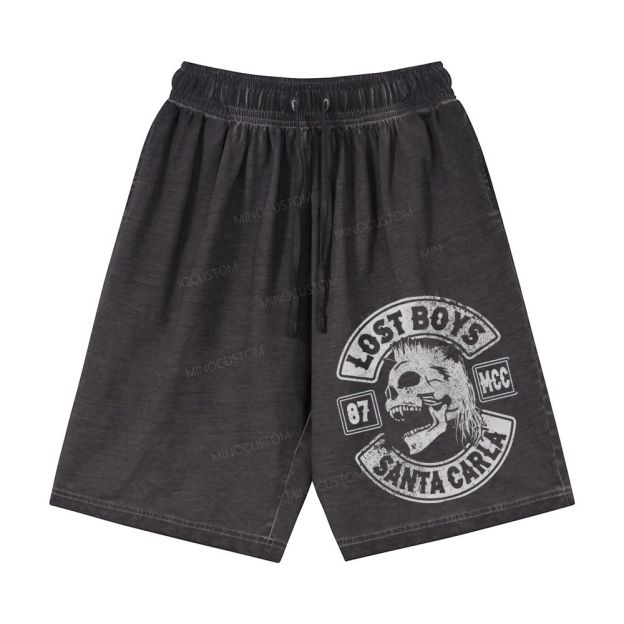 Distressed Biker Emblem Mullet Vampire Skull Casual Gradient Shorts 
