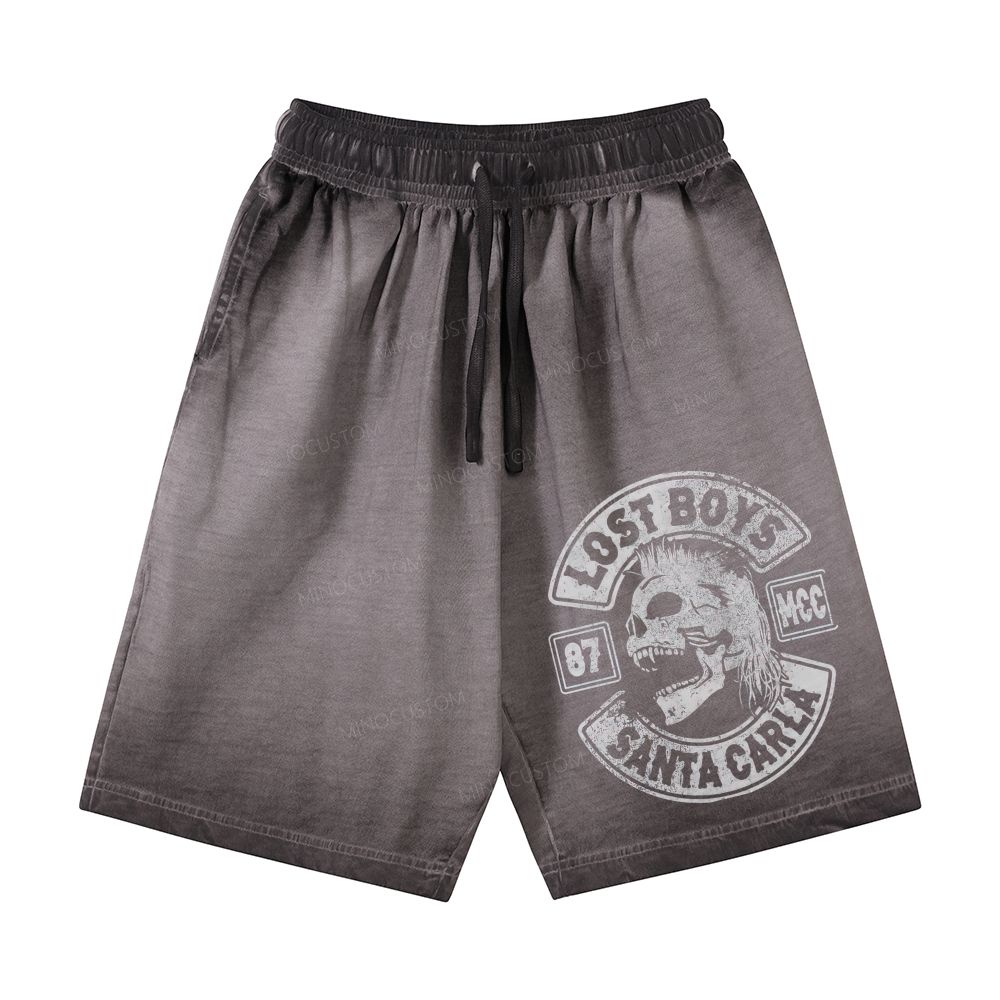 Distressed Biker Emblem Mullet Vampire Skull Casual Gradient Shorts 