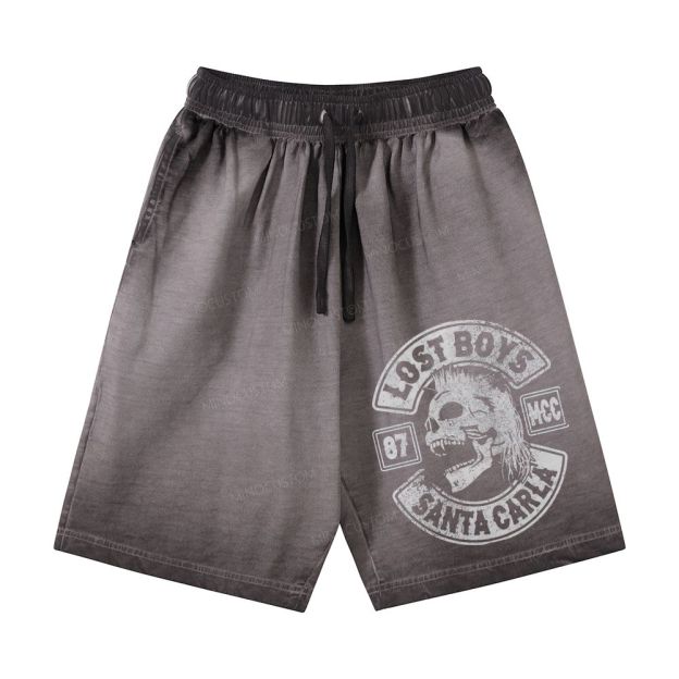 Distressed Biker Emblem Mullet Vampire Skull Casual Gradient Shorts 