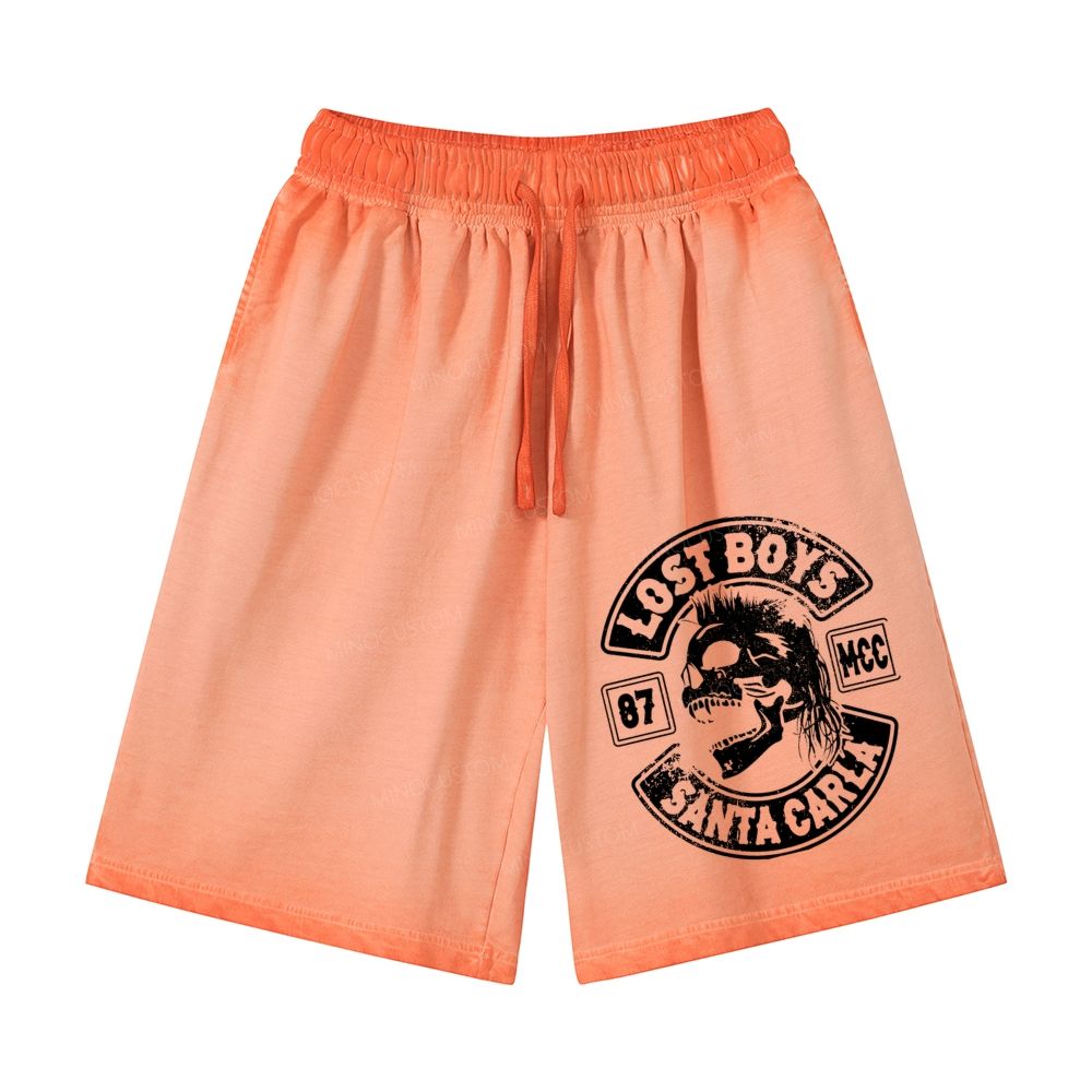 Distressed Biker Emblem Mullet Vampire Skull Casual Gradient Shorts 