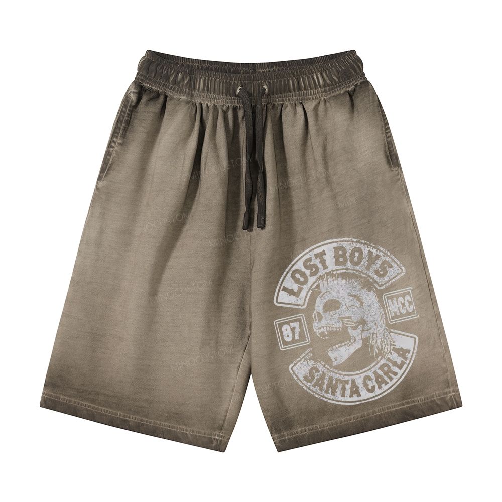 Distressed Biker Emblem Mullet Vampire Skull Casual Gradient Shorts 