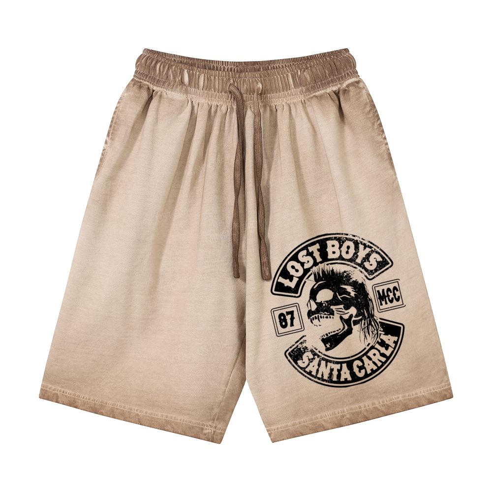Distressed Biker Emblem Mullet Vampire Skull Casual Gradient Shorts 
