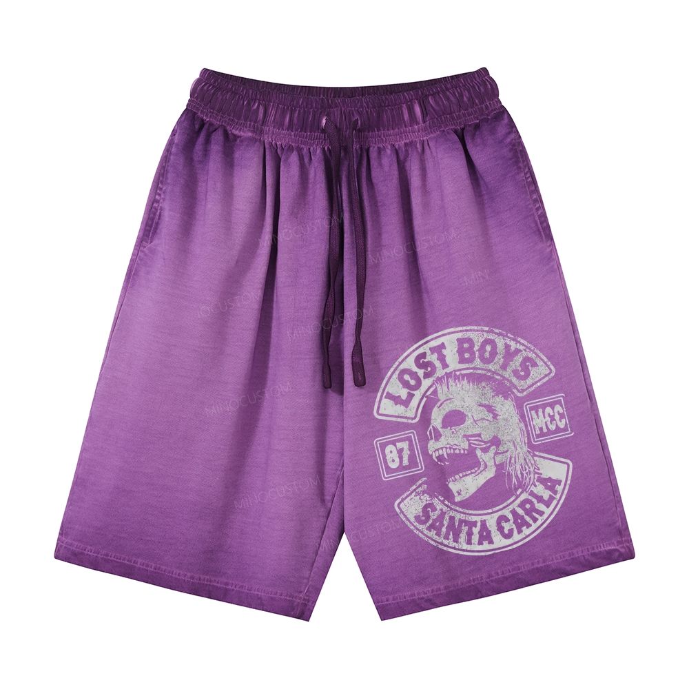 Distressed Biker Emblem Mullet Vampire Skull Casual Gradient Shorts 