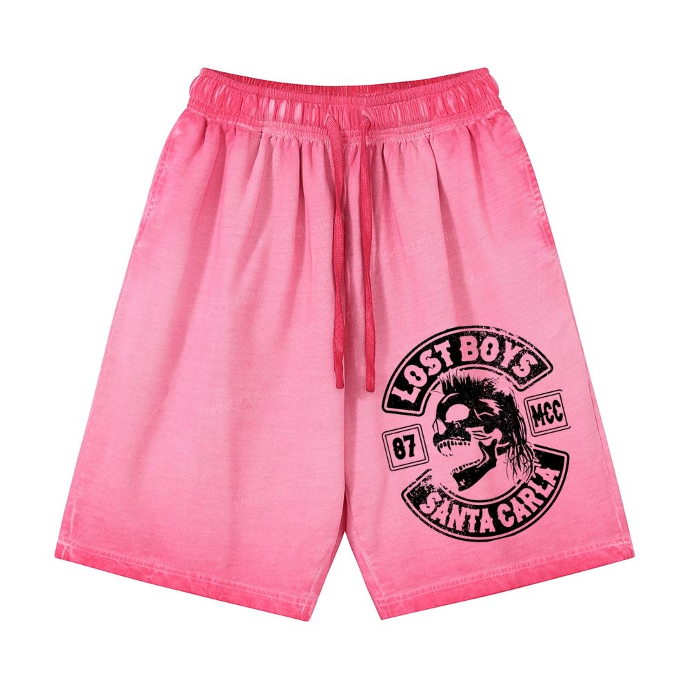 Distressed Biker Emblem Mullet Vampire Skull Casual Gradient Shorts 