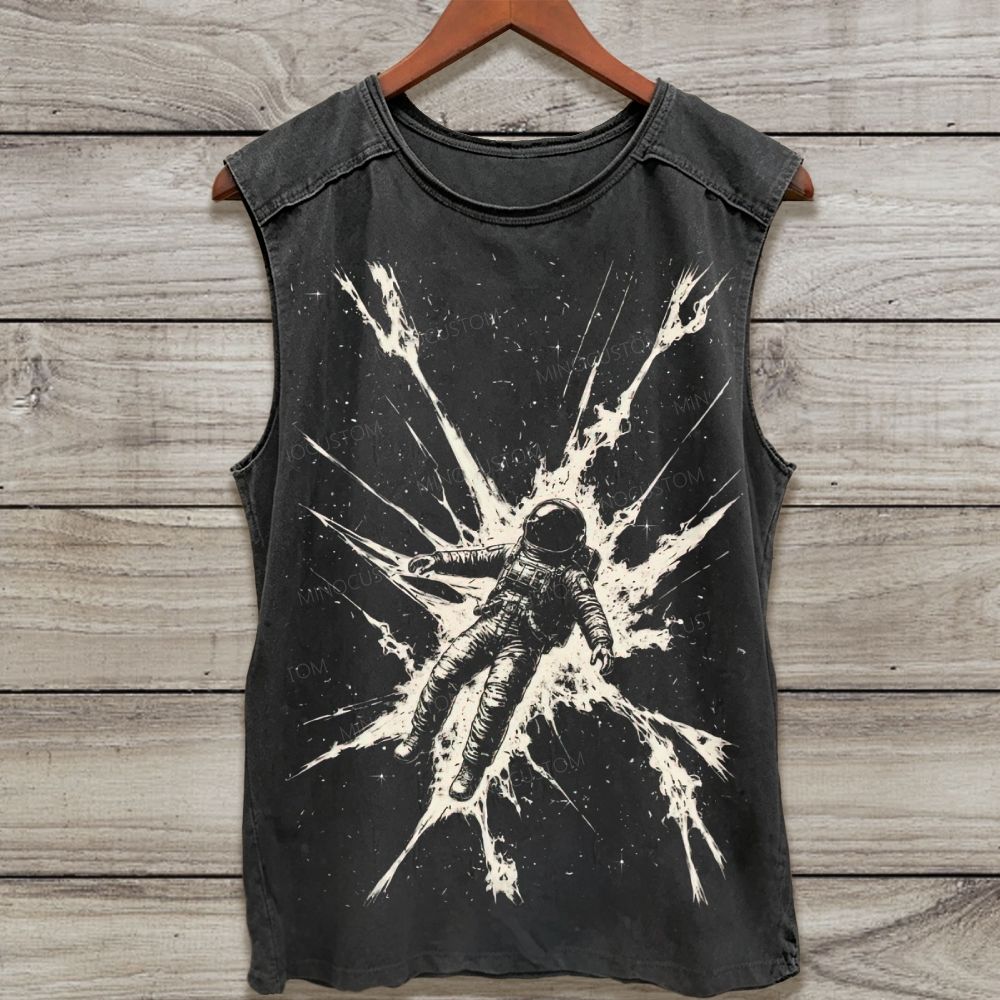 Vintage Astronaut Floating In Space Graphic Washed Tank Top