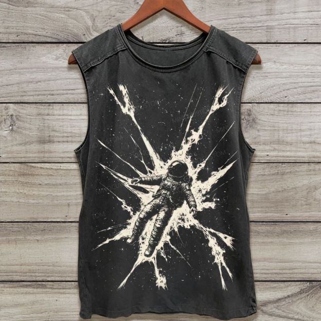 Vintage Astronaut Floating In Space Graphic Washed Tank Top